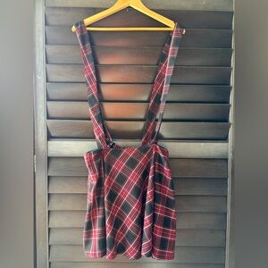 Hot Topic Red Black Plaid Skirt with Removable Suspenders Pink Goth Academia
